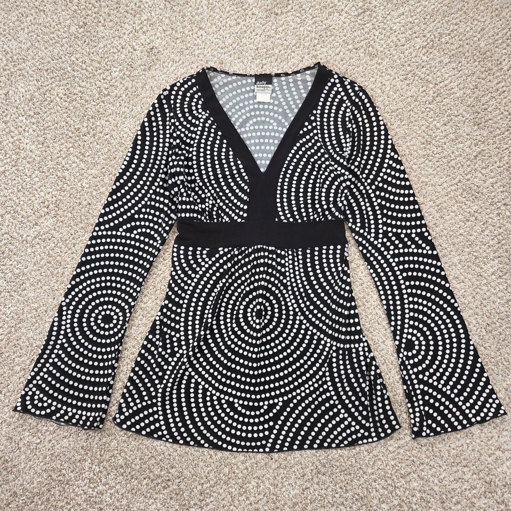 Judy Knapp Womens M Top Polka Dot Boho Baby Doll Tie Back Long Sleeve Vintage